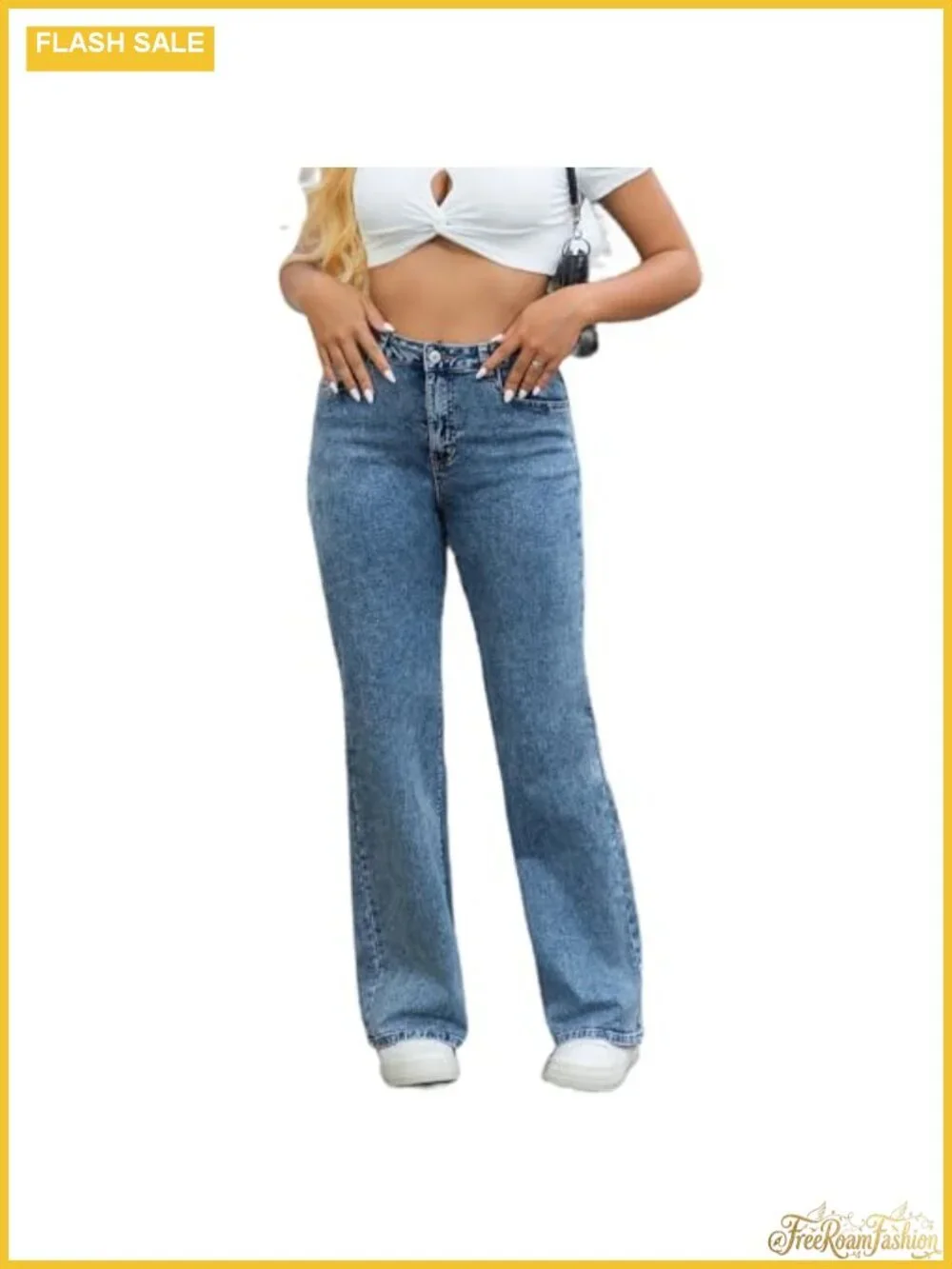 High Waisted Wide Leg Distressed Stretch Jeans for Women